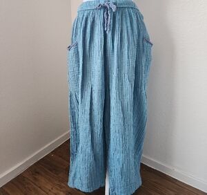 Free People Blue Striped Wide-Leg Pants Size M